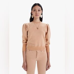 MOTHER The Curve Ball Sweatshirt Toast Beige Puff Sleeve Small